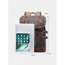 Men Outdoor Waterproof Genuine Leather Canvas Patchwork Retro Hiking Backpack