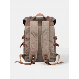Men Outdoor Waterproof Genuine Leather Canvas Patchwork Retro Hiking Backpack