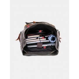 Men Outdoor Waterproof Genuine Leather Canvas Patchwork Retro Hiking Backpack