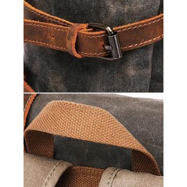 Men Outdoor Waterproof Genuine Leather Canvas Patchwork Retro Hiking Backpack