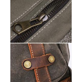 Men Outdoor Waterproof Genuine Leather Canvas Patchwork Retro Hiking Backpack