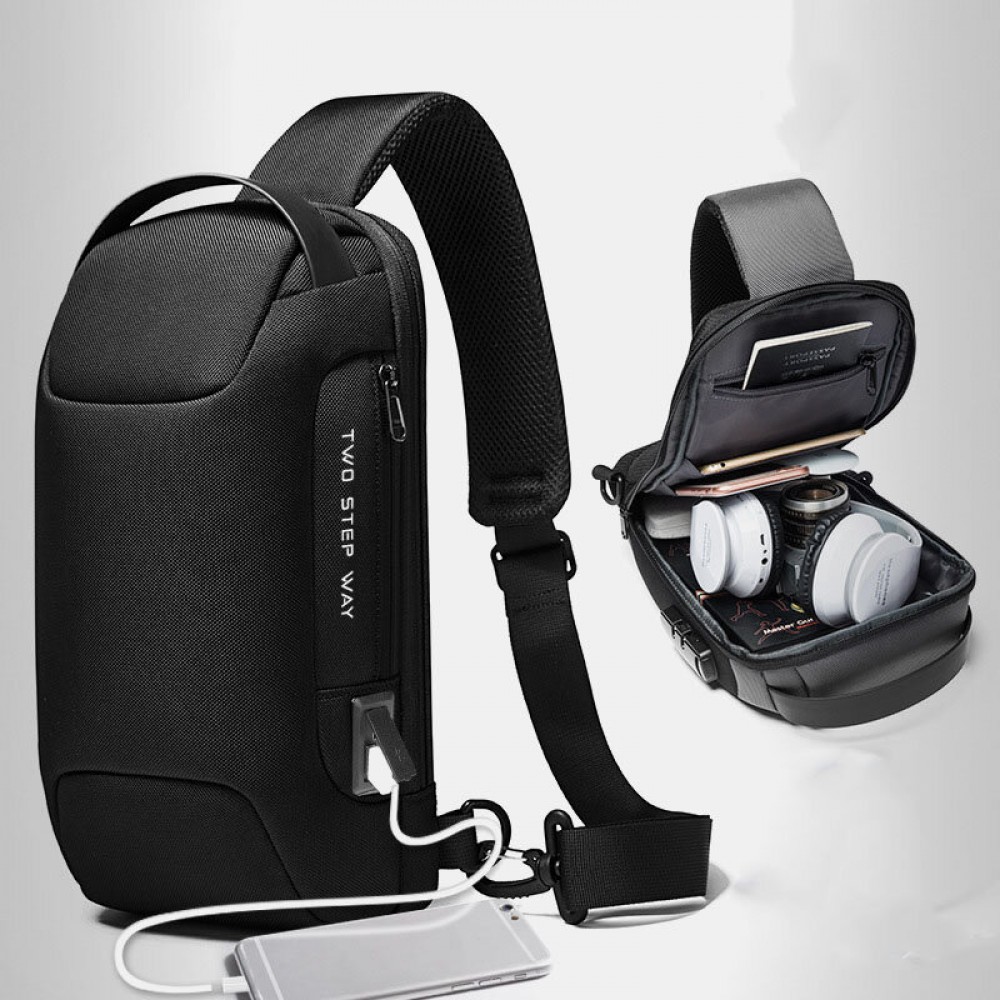 Men Oxford USB Charging Multi-Layers Waterproof Outdoor Crossbody Bag Chest Bag Sling Bag