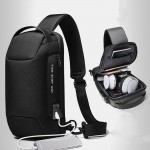 Men Oxford USB Charging Multi-Layers Waterproof Outdoor Crossbody Bag Chest Bag Sling Bag