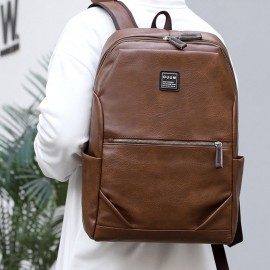 Men PU Leather Business Large Capacity 15.6 Inch Laptop Bag Multifunction Backpack