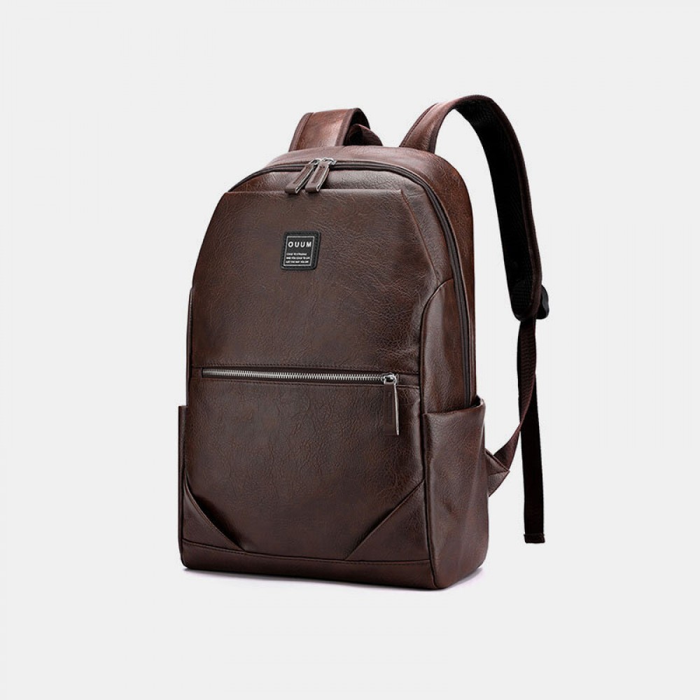 Men PU Leather Business Large Capacity 15.6 Inch Laptop Bag Multifunction Backpack