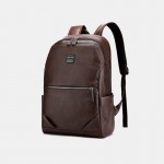 Men PU Leather Business Large Capacity 15.6 Inch Laptop Bag Multifunction Backpack