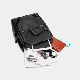 Men PU Leather Business Large Capacity 15.6 Inch Laptop Bag Multifunction Backpack