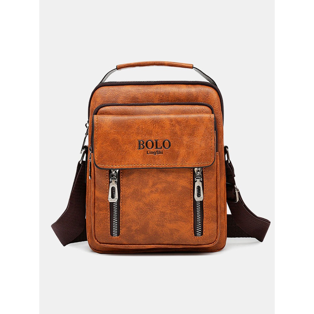 Men PU Leather Retro Multi-Layers Crossbody Bag Sling Bag