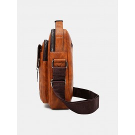 Men PU Leather Retro Multi-Layers Crossbody Bag Sling Bag