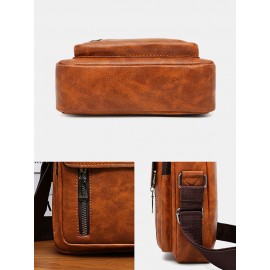 Men PU Leather Retro Multi-Layers Crossbody Bag Sling Bag