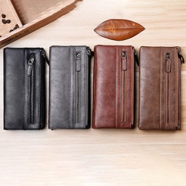 Men PU Leather Solid Long Phone Purse 11 Card Slot Wallet