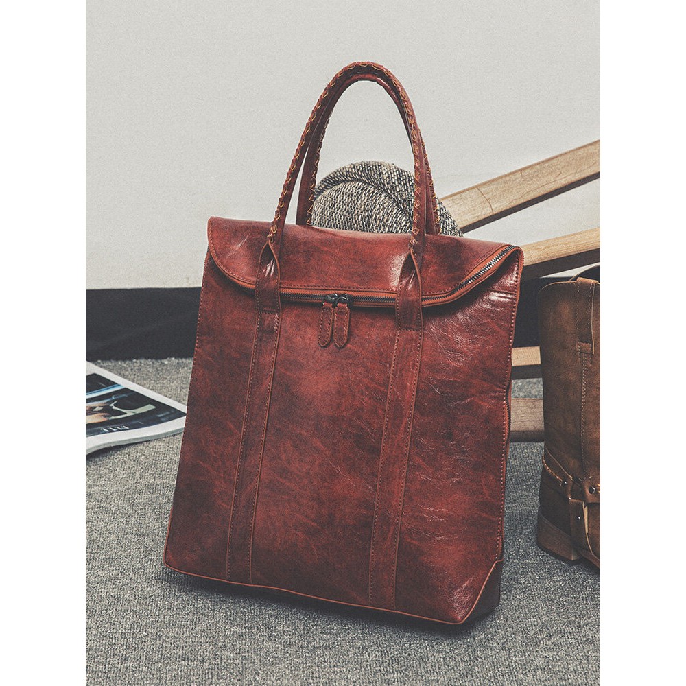 Men PU Leather Solid Retro Business 13.3 Inch Laptop Bag Briefcase Handbag