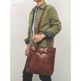 Men PU Leather Solid Retro Business 13.3 Inch Laptop Bag Briefcase Handbag