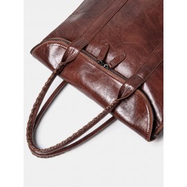 Men PU Leather Solid Retro Business 13.3 Inch Laptop Bag Briefcase Handbag