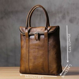 Men PU Leather Solid Retro Business 13.3 Inch Laptop Bag Briefcase Handbag