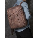 Men PU Leather Vintage 15.6 Inch Laptop Outdoor Large Capacity Backpack
