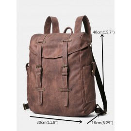 Men PU Leather Vintage 15.6 Inch Laptop Outdoor Large Capacity Backpack