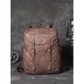 Men PU Leather Vintage 15.6 Inch Laptop Outdoor Large Capacity Backpack