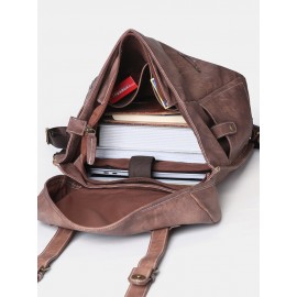 Men PU Leather Vintage 15.6 Inch Laptop Outdoor Large Capacity Backpack