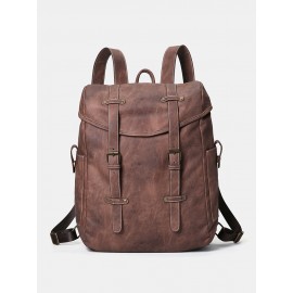 Men PU Leather Vintage 15.6 Inch Laptop Outdoor Large Capacity Backpack