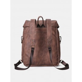 Men PU Leather Vintage 15.6 Inch Laptop Outdoor Large Capacity Backpack