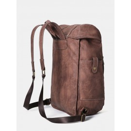 Men PU Leather Vintage 15.6 Inch Laptop Outdoor Large Capacity Backpack