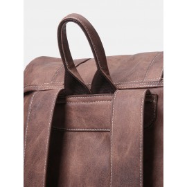 Men PU Leather Vintage 15.6 Inch Laptop Outdoor Large Capacity Backpack