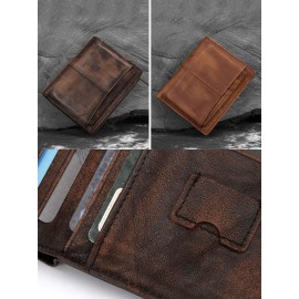 Men RFID Retro Genuine Leather Wallet Anti-theft Removable Old SIM Card Wallet