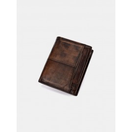 Men RFID Retro Genuine Leather Wallet Anti-theft Removable Old SIM Card Wallet