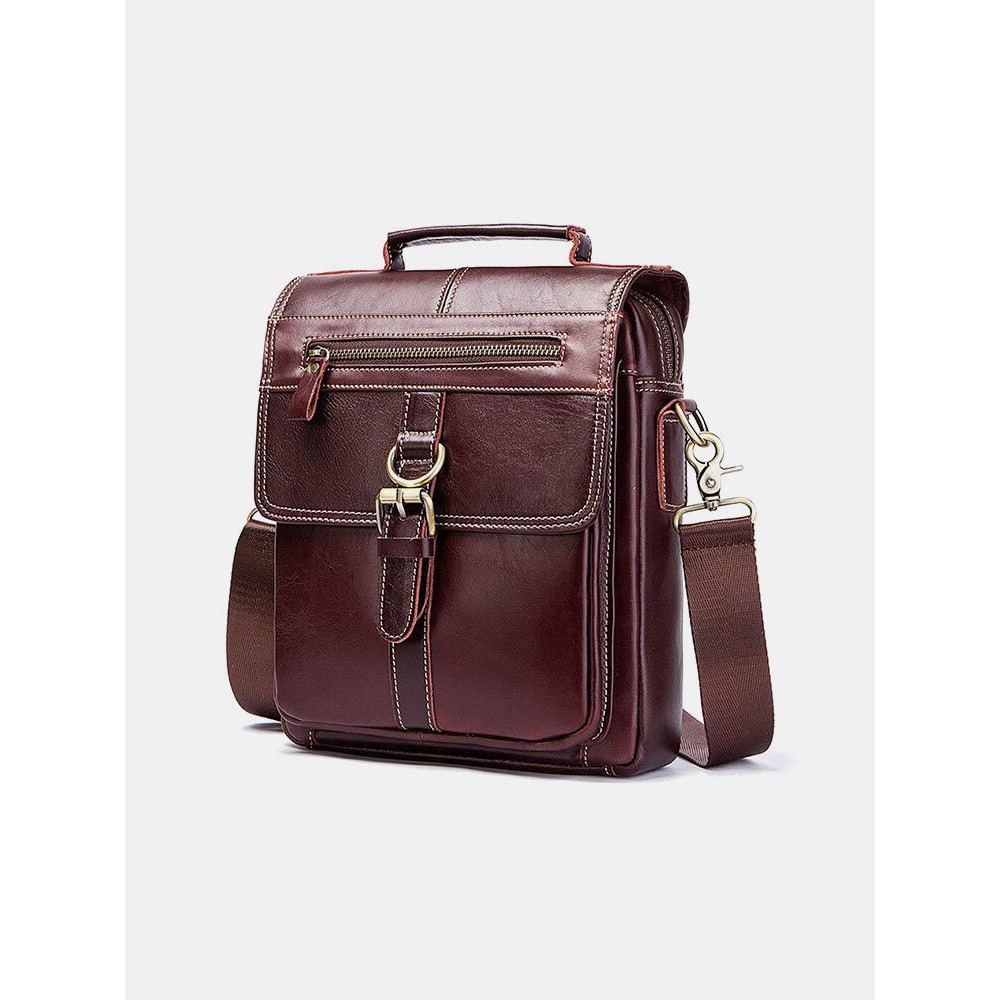 Men Retro Genuine Leather Multi-pockets Multi-Layers Crossbody Bag