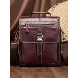 Men Retro Genuine Leather Multi-pockets Multi-Layers Crossbody Bag