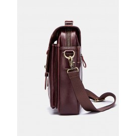 Men Retro Genuine Leather Multi-pockets Multi-Layers Crossbody Bag