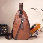 Men Retro PU Leather Crossbody Bag Capacity Leisure Shoulder Chest Bag