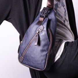 Men Retro PU Leather Crossbody Bag Capacity Leisure Shoulder Chest Bag