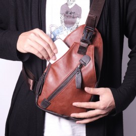 Men Retro PU Leather Crossbody Bag Capacity Leisure Shoulder Chest Bag