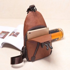 Men Retro PU Leather Crossbody Bag Capacity Leisure Shoulder Chest Bag