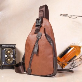 Men Retro PU Leather Crossbody Bag Capacity Leisure Shoulder Chest Bag