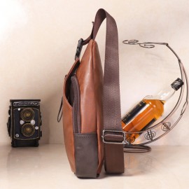 Men Retro PU Leather Crossbody Bag Capacity Leisure Shoulder Chest Bag