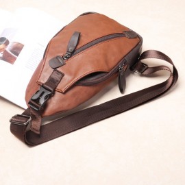 Men Retro PU Leather Crossbody Bag Capacity Leisure Shoulder Chest Bag