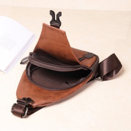 Men Retro PU Leather Crossbody Bag Capacity Leisure Shoulder Chest Bag