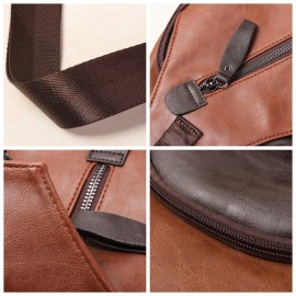 Men Retro PU Leather Crossbody Bag Capacity Leisure Shoulder Chest Bag