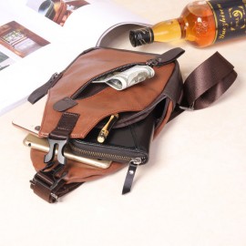 Men Retro PU Leather Crossbody Bag Capacity Leisure Shoulder Chest Bag