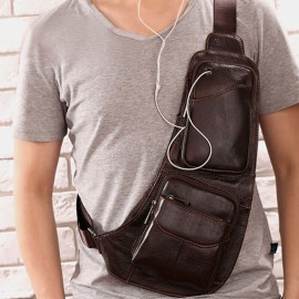 Men Solid Genuine Leather Crossbody Bag