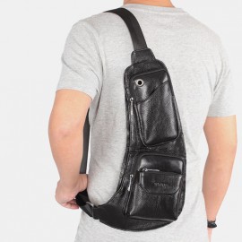 Men Solid Genuine Leather Crossbody Bag
