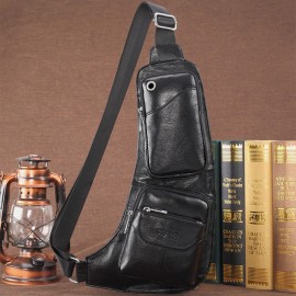 Men Solid Genuine Leather Crossbody Bag