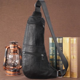 Men Solid Genuine Leather Crossbody Bag
