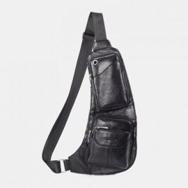 Men Solid Genuine Leather Crossbody Bag
