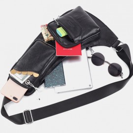 Men Solid Genuine Leather Crossbody Bag