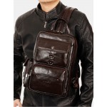 Men Sports Outdoor Genuine Leather Cow Leather Multifunction Multi-carry Crossbody Bag Backpack