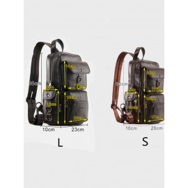 Men Sports Outdoor Genuine Leather Cow Leather Multifunction Multi-carry Crossbody Bag Backpack